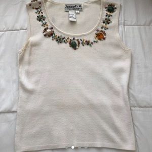 y2k vintage white multi-colored stone tank top